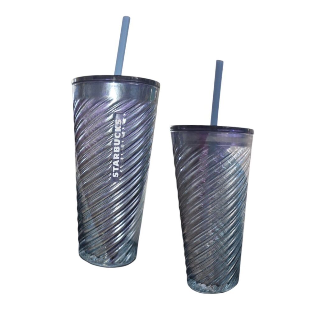 Starbucks Diagonal Swirl Cold Tumbler Blue Purply Iridescent Luster Finish 18oz - Picture 5 of 5